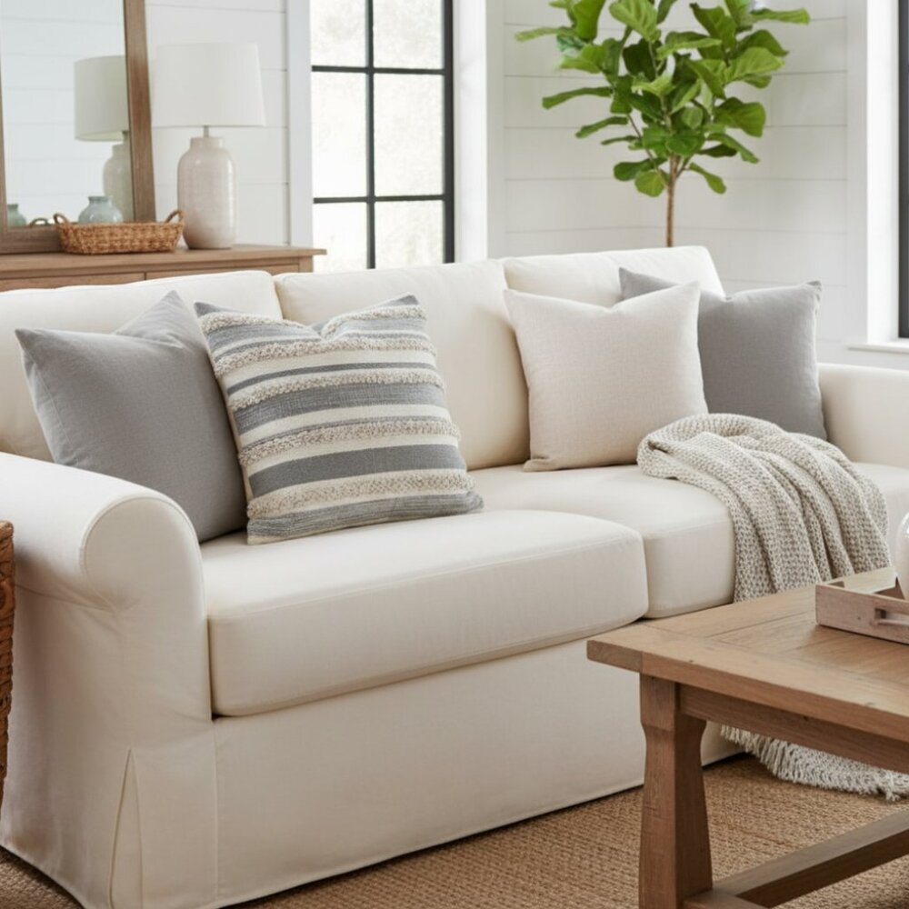 Magnolia Home Pillow Cover‎ Striped Wool Blend Nubby Neutral Boho Joanna Gaines